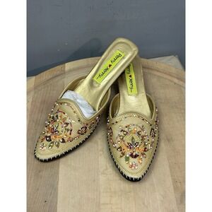 Penny Loves Kenny Polly Slip on Kitten Heel‎ Womens 6.5 Beaded Floral Retro